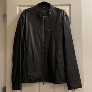 LAMB SKIN ZIP RACER JACKET WITH MULTI ZIP POCKETS